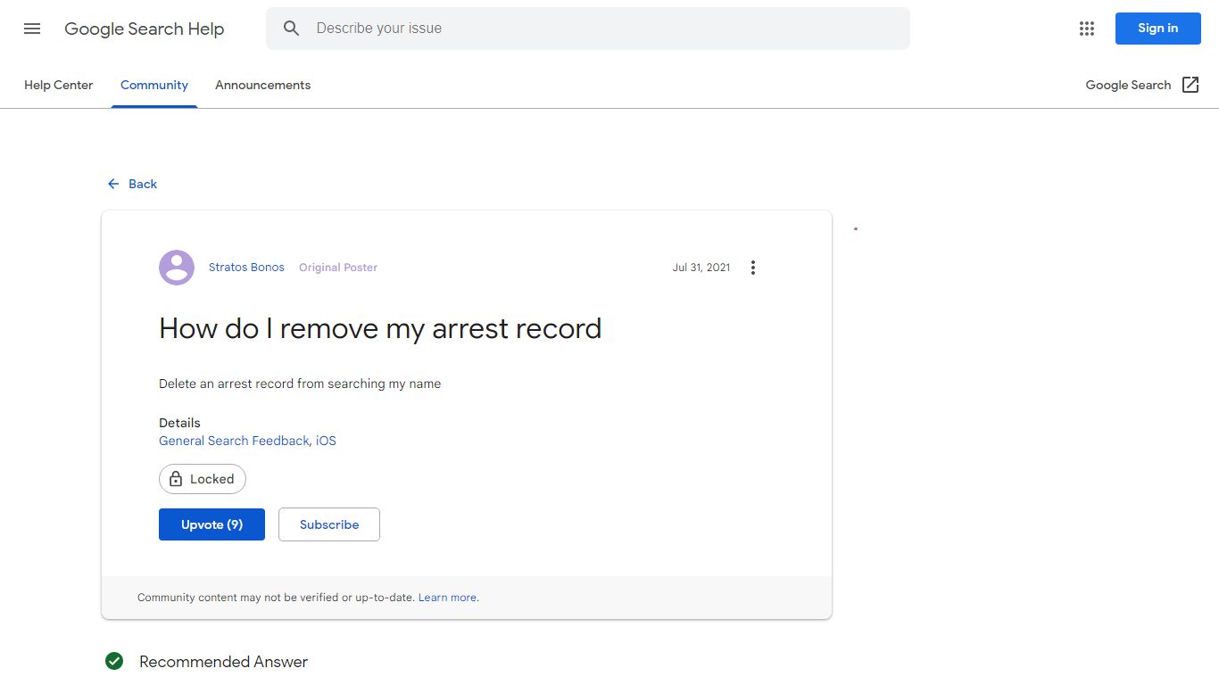 How do I remove my arrest record - Google Search Community